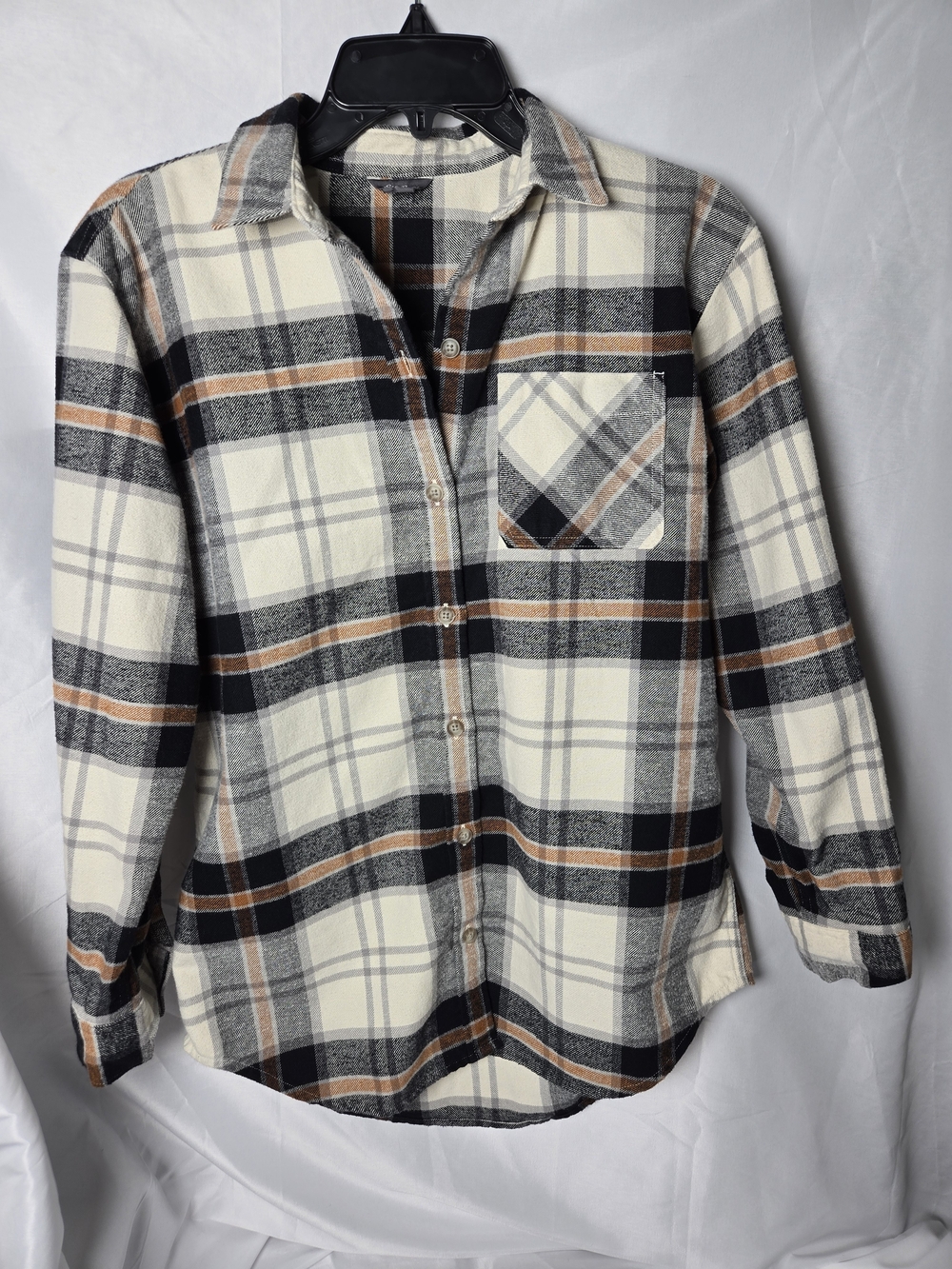 Eddie Bauer Cream, Black & Brown Plaid Button-Down Shirt